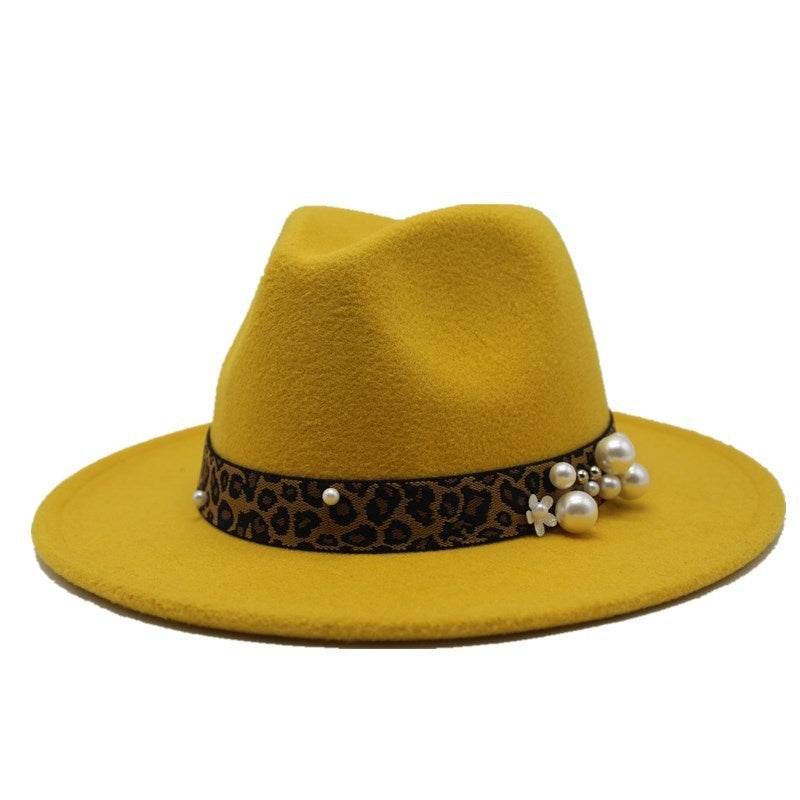 Winter wool Fedoras For Women Wide Brim Felt Hat - Mubimart