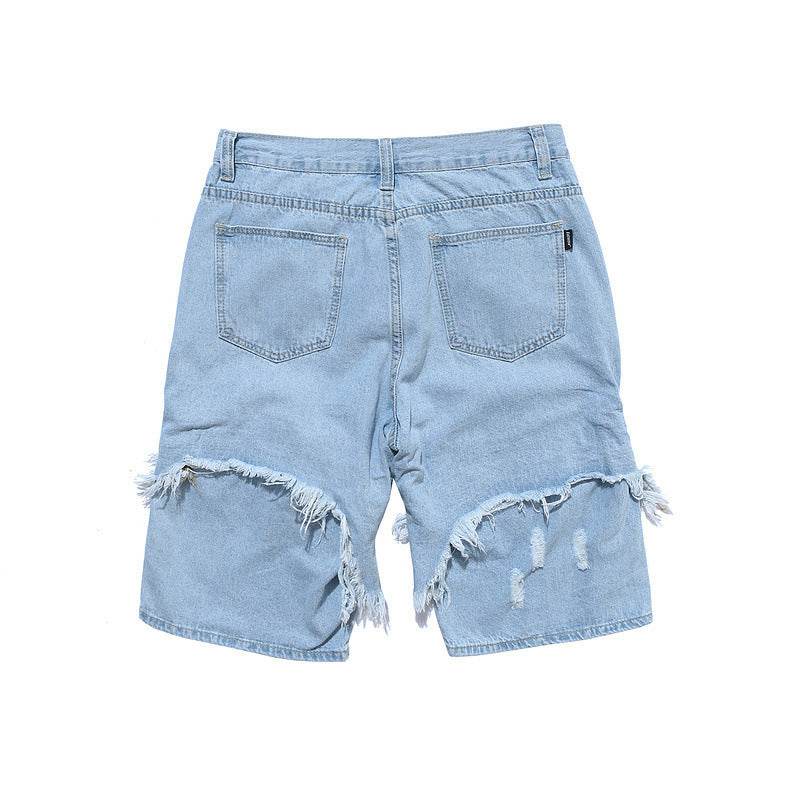 Men's ripped straight denim shorts - Mubimart