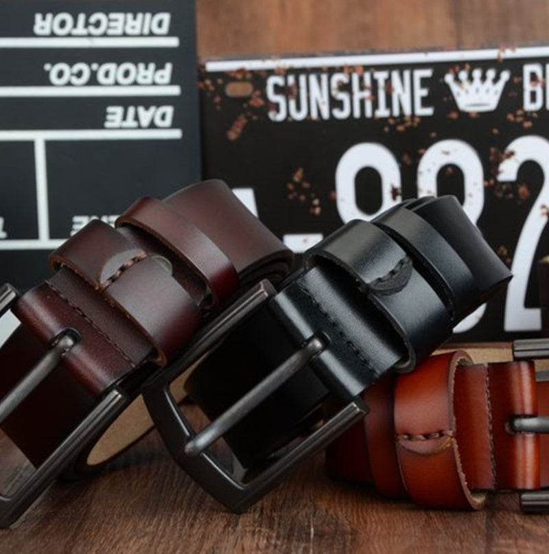 Dynamic buckle leather belt belt - Mubimart