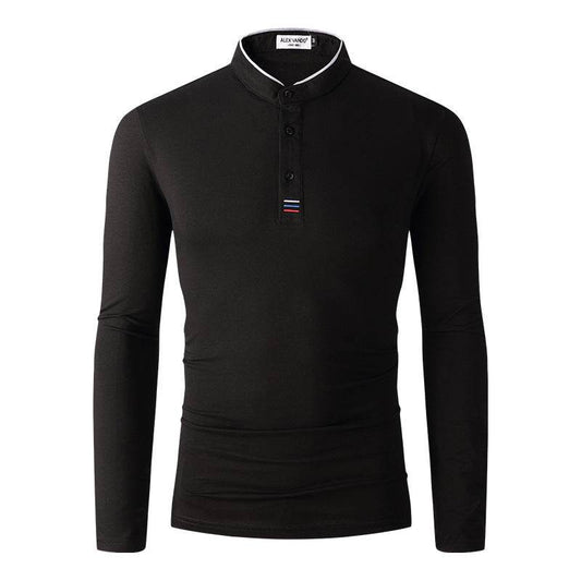 Men's Clothing Men's Long Sleeve Stand Collar Polo Shirt Polo Shirt - Mubimart