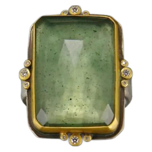 French Retro Fashion Square Natural Stone Crystal Ring