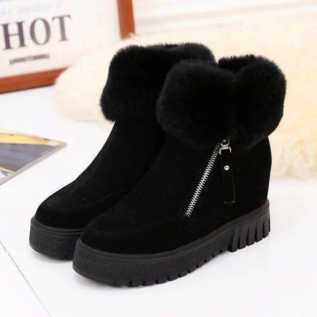 Inner Heightening Snow Boots Women Short Hairy Short Boots - Mubimart