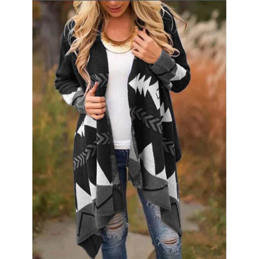 Geometric print plus size sweater - Mubimart