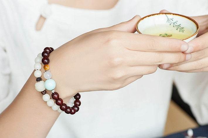 Natural white jade Bodhi bracelets beads bracelets women's simple Bodhi bracelets transfer beads - Mubimart
