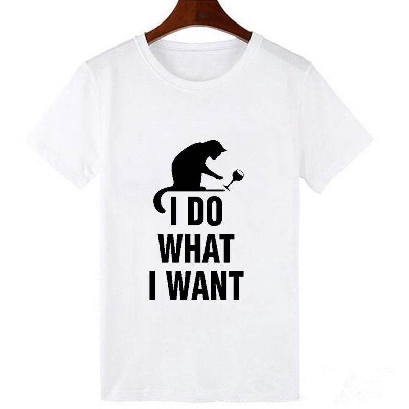 Horro Skull and Cat Femal Tshirt Top Tees kawai T-shirt - Mubimart