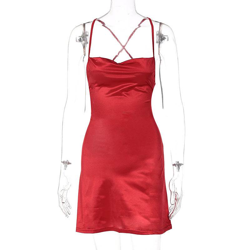 Women's Fashion Lace Up Slip Dress - Mubimart