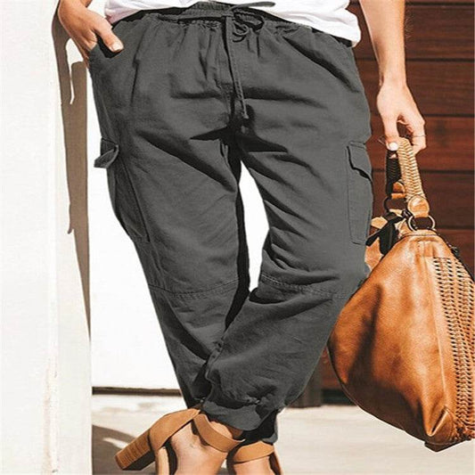 Women Pants Sweatpants Pockets Elastic Waist Jogger Pants Lounge Trousers - Mubimart