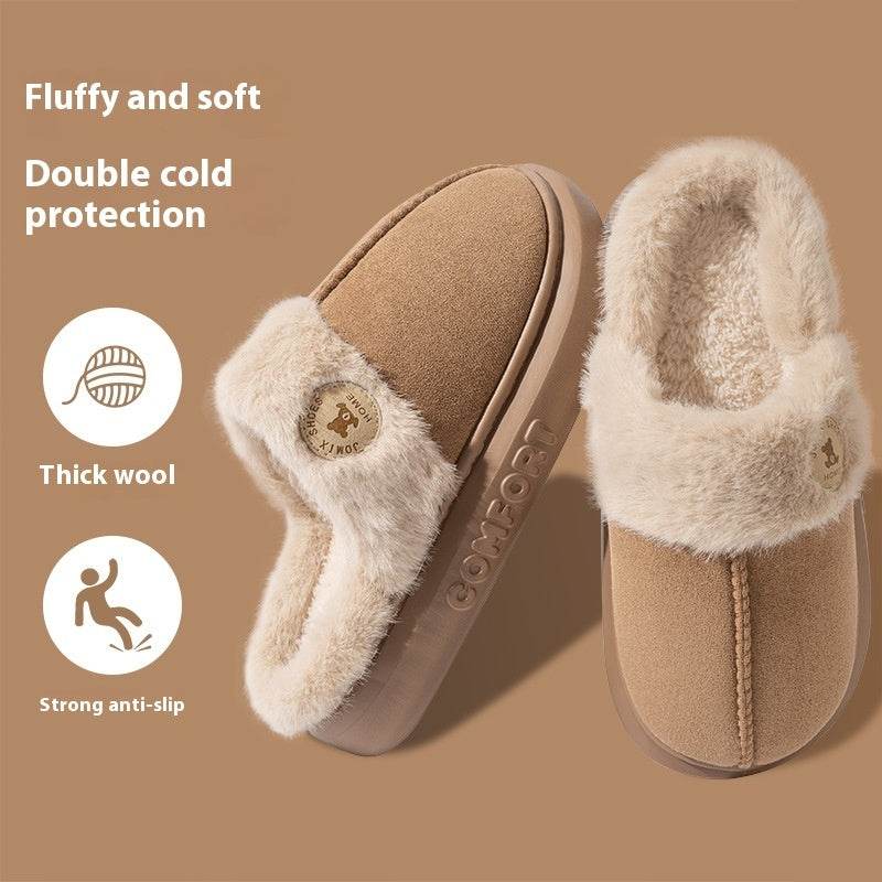 New Plush Slippers For Women Men Winter Warm Home Slipper Indoor Thick-soled Fleece Shoes - Mubimart