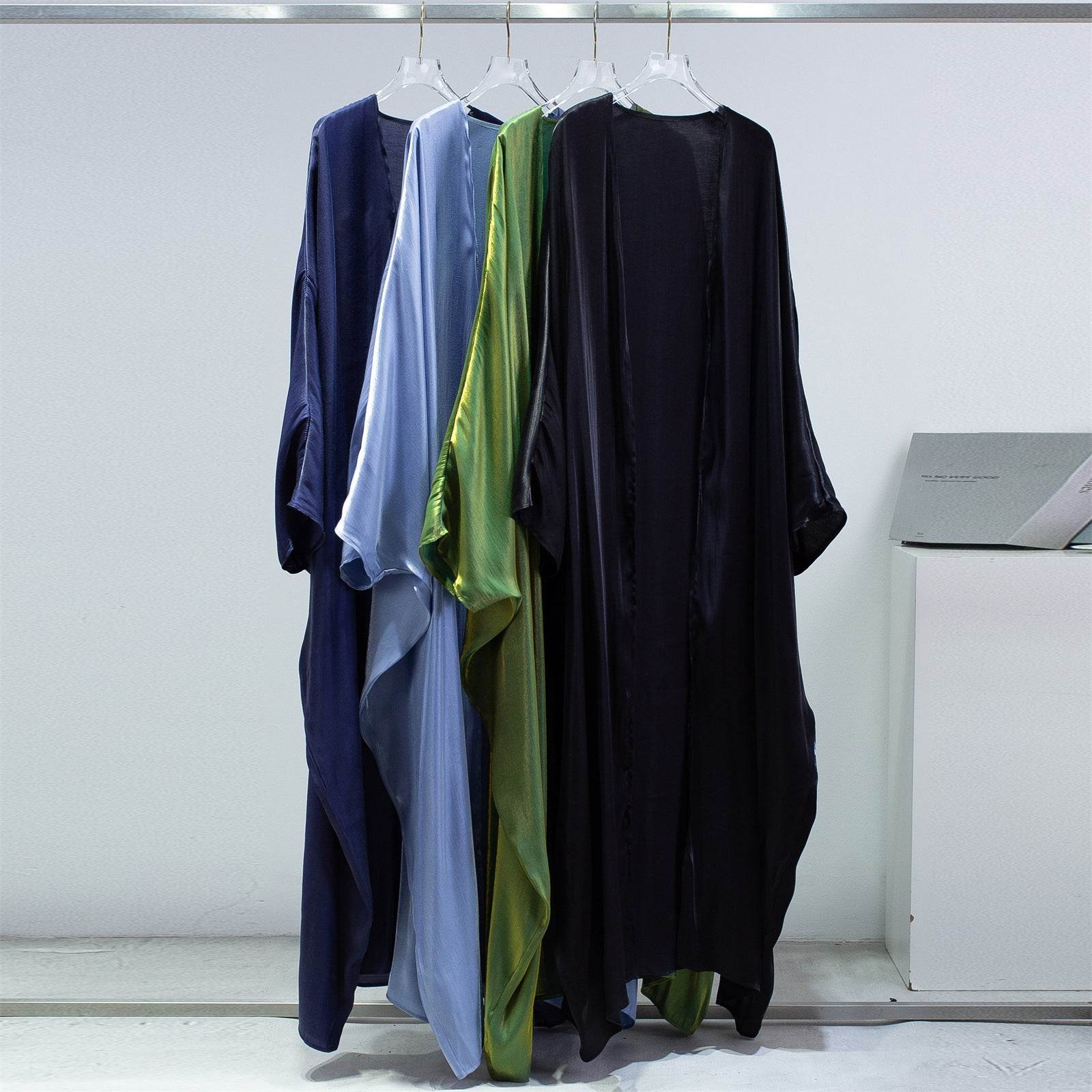 Fashion Casual Bright Silk Cardigan Plus Size Robe Batwing Sleeve - Mubimart