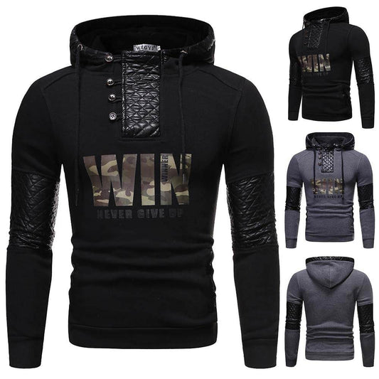 Pu Leather Patchwork Casual Hoodies - Mubimart