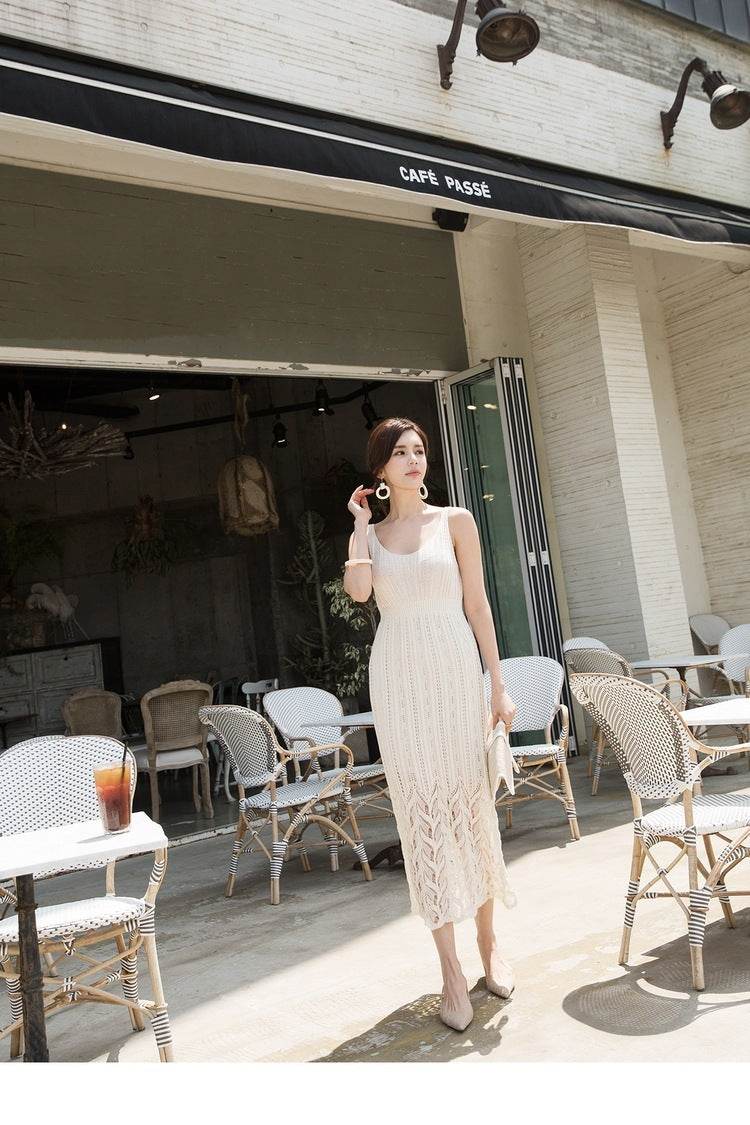 Women's V-neck openwork camisole dress - Mubimart