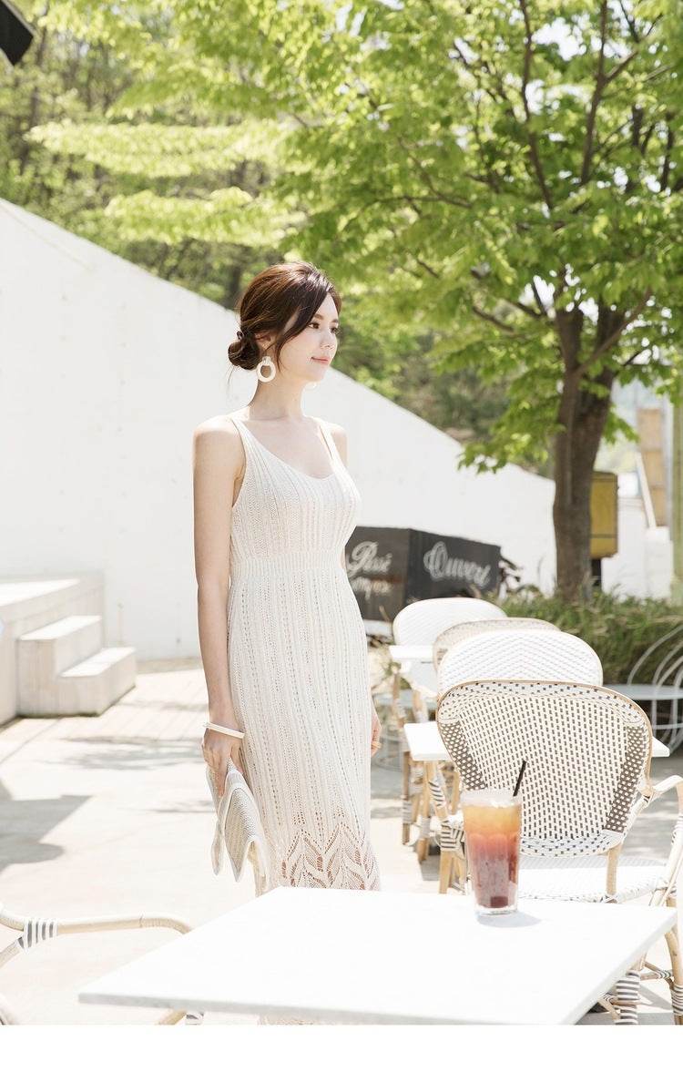 Women's V-neck openwork camisole dress - Mubimart