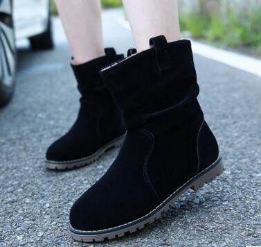 Lady's Mid-calf Boots Round Toe Wrinkled Boots Big Code - Mubimart