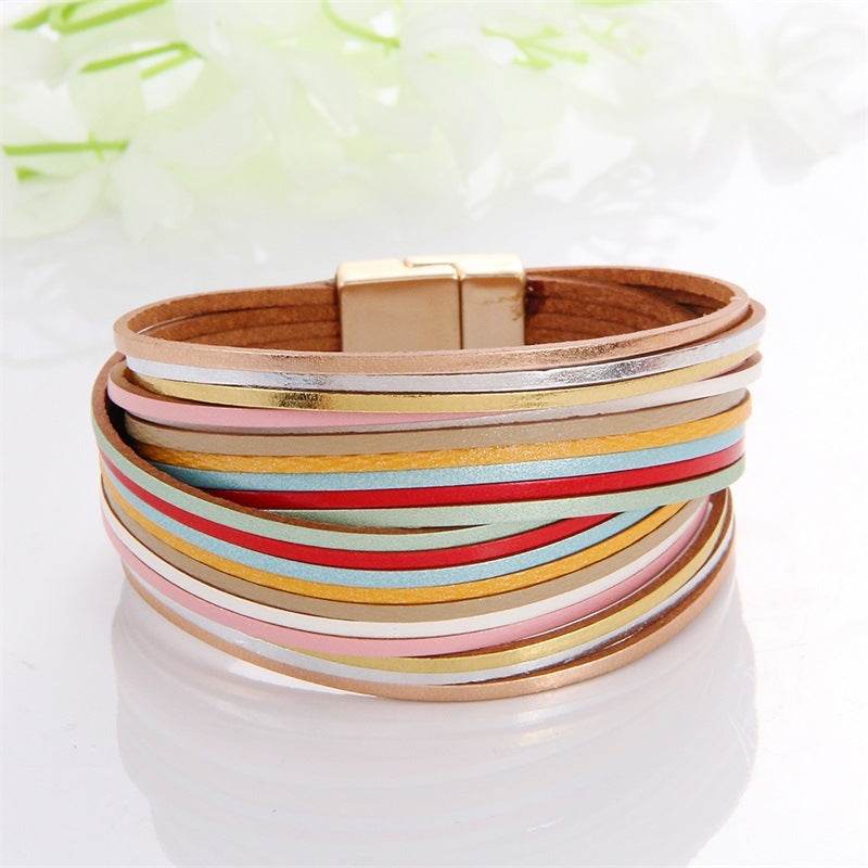 New Popular Multi-color Leather Charm Bracelet Men And Women Same Ornament Can Be Used As Gifts - Mubimart