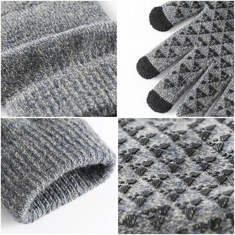 Winter Knitted Gloves For Men And Women Warm Cycling Anti-Cold Anti-Slip Triangular Offset Warm Gloves - Mubimart