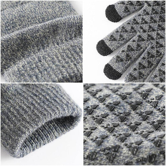 Winter Knitted Gloves For Men And Women Warm Cycling Anti-Cold Anti-Slip Triangular Offset Warm Gloves - Mubimart