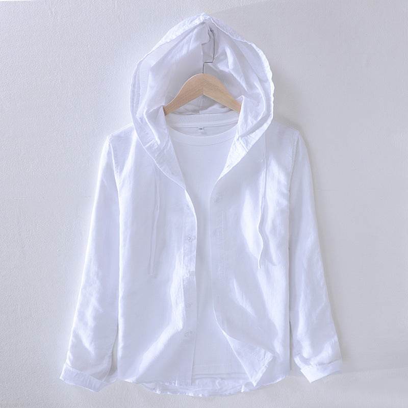 Cotton And Linen Casual Hooded Long-sleeved Shirt Artistic Youth Linen Shirt - Mubimart