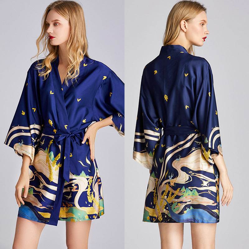 Silk Nightgown Plus Size Printed Loose Homewear - Mubimart