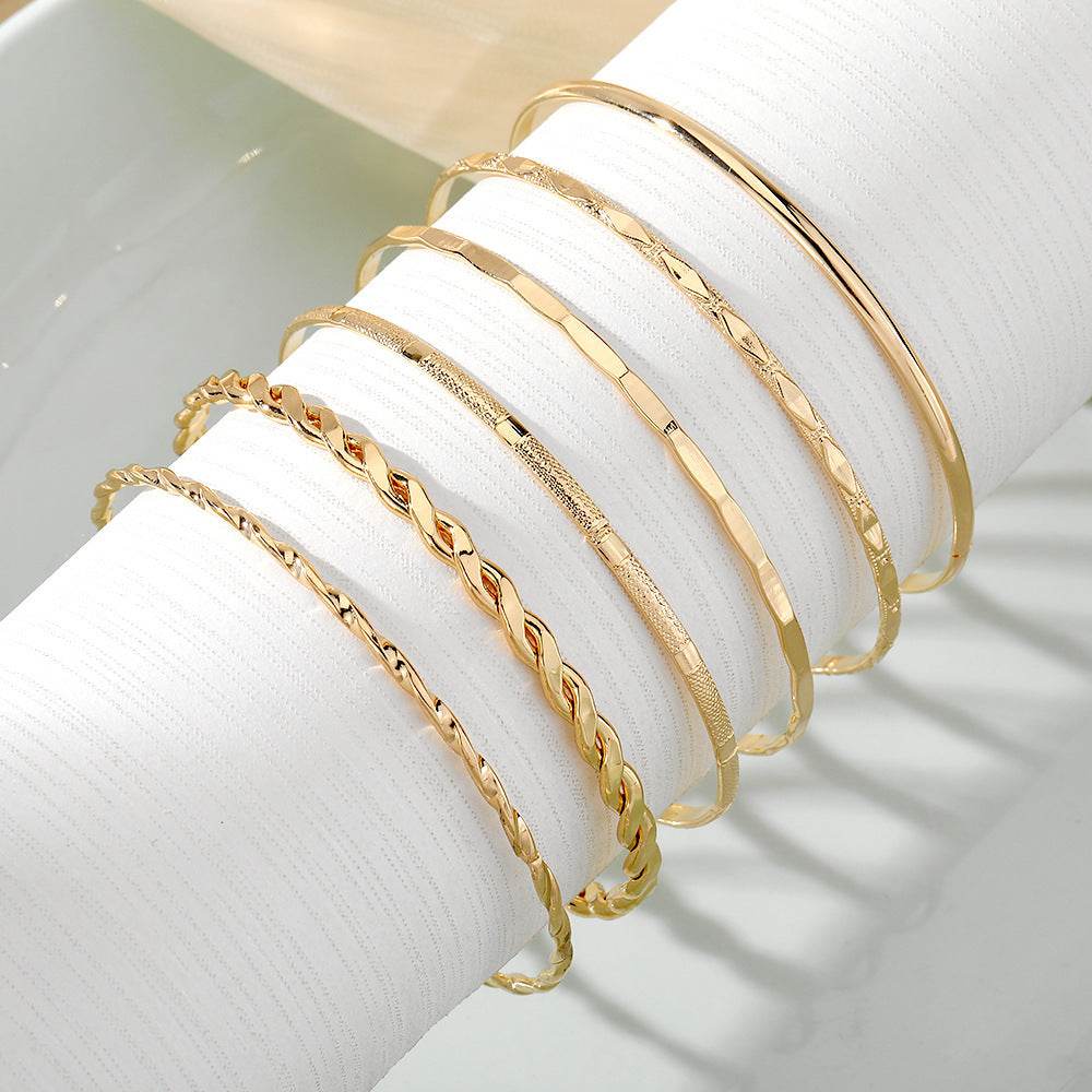 Bohemian Metal Chain Bracelet Set For Women Geometric Gold Color Thick Link Chain Bangle Female Fashion Jewelry - Mubimart