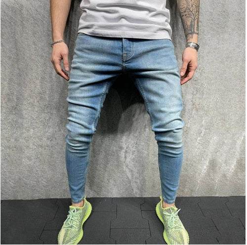 Fashion Light Blue Ripped Slim Fit Jeans - Mubimart