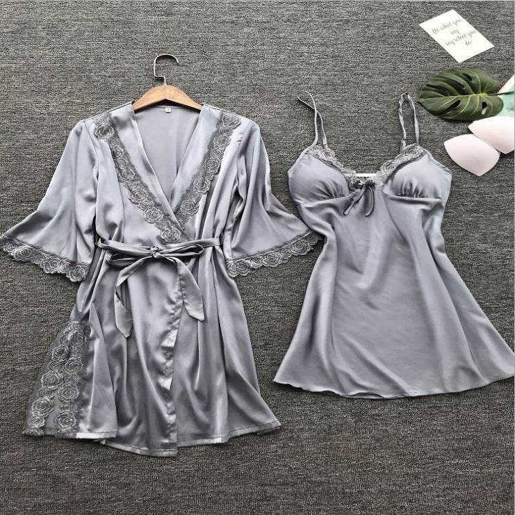 Pajamas simulation silk nightgown plus size nightdress - Mubimart