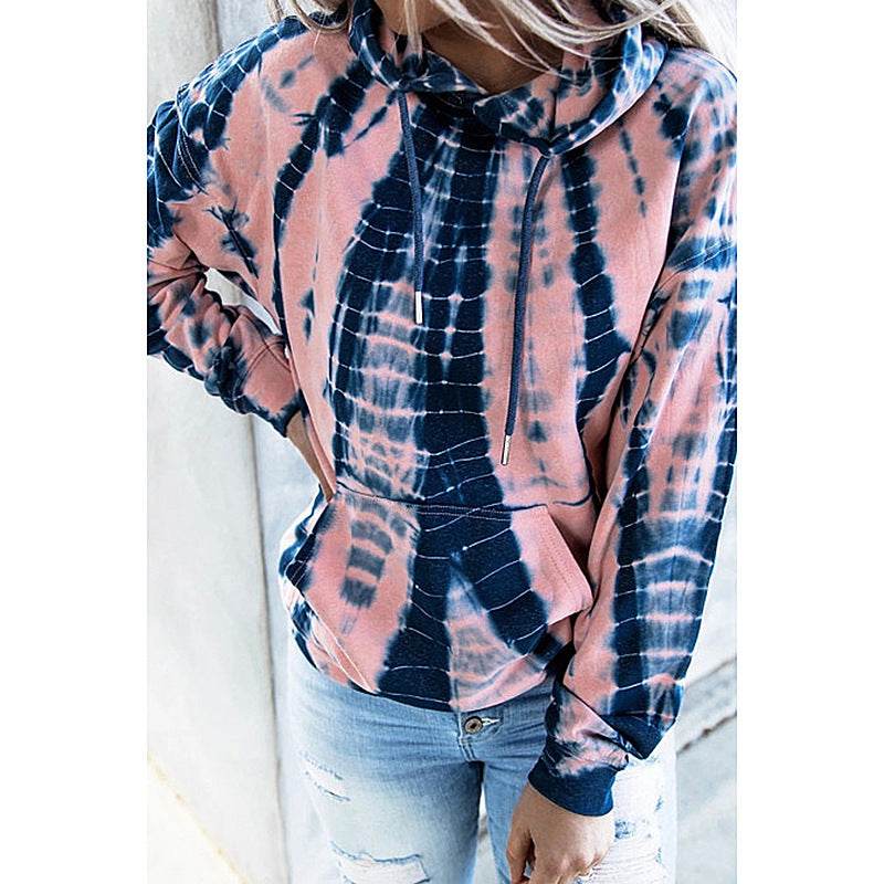 Long-Sleeved Plus Size Tie-Dye Printed Hooded Sweatshirt - Mubimart