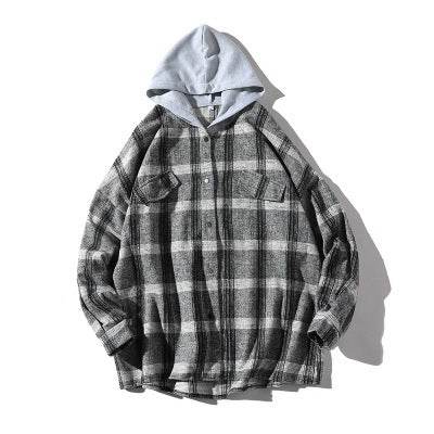 Couple plaid shirt hooded jacket - Mubimart