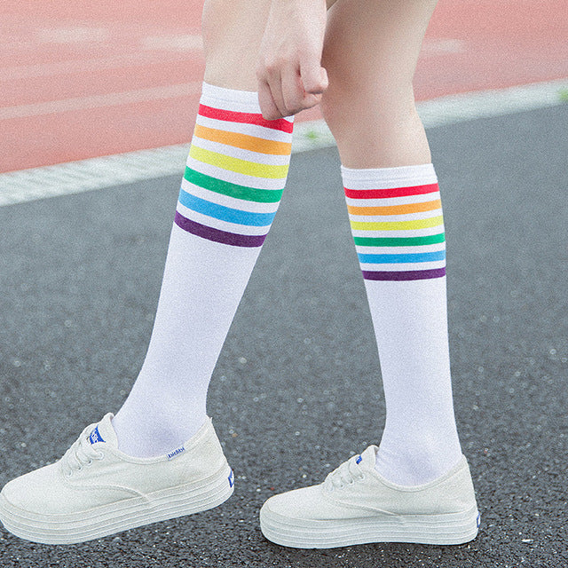 Calf socks stripe movement and knee high hose - Mubimart -  