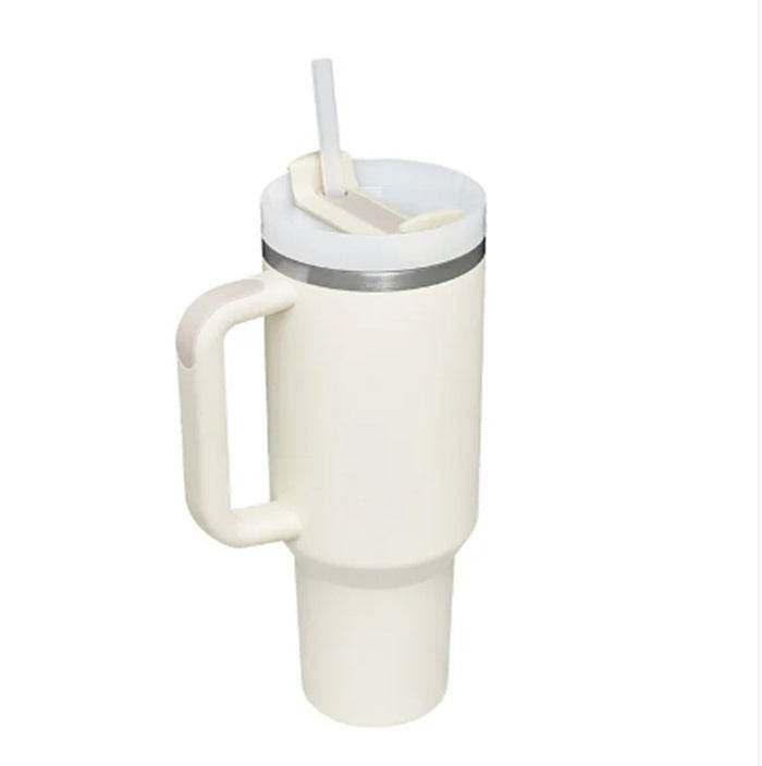 Personalized DIY Straw Coffee Insulation Cup With Handle Portable Car Stainless Steel Water Bottle Large Capacity Travel BPA Free Thermal Mug - Mubimart