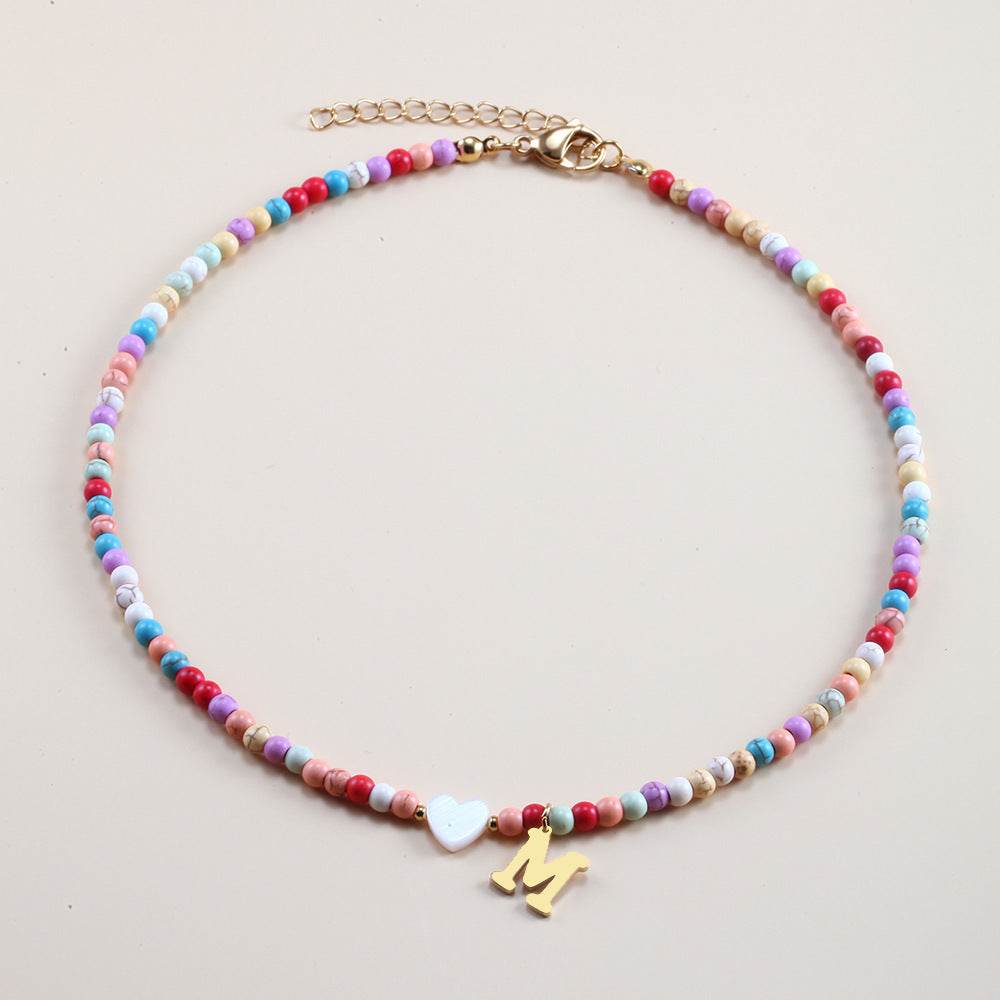 Colorful Beads Initial Choker For Women Stainless Steel Lett - Mubimart
