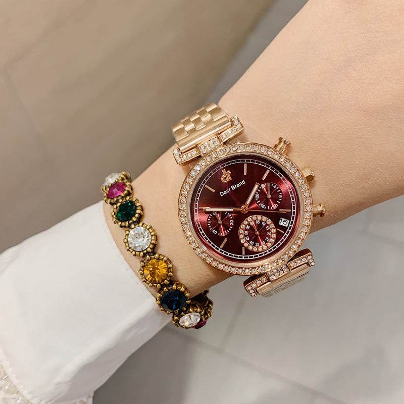 Women Waterproof Diamond Watch With Calendar - Mubimart