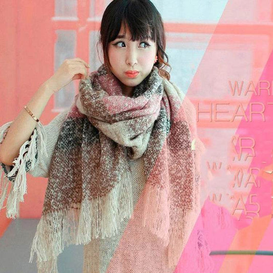 Autumn And Winter Sand Mixed Color Contrast Color Striped Scarf Lengthened Plus Size Shawl - Mubimart