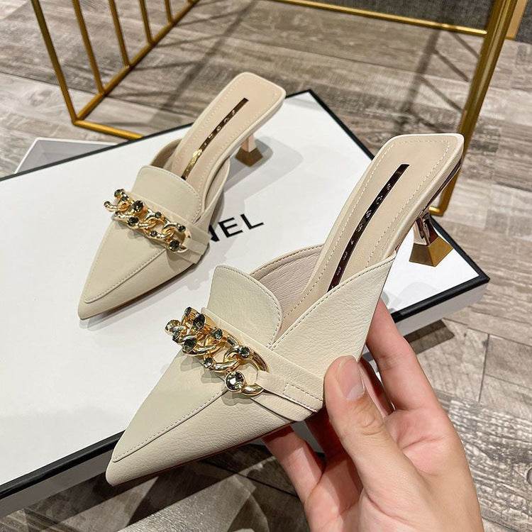 Women's Pointed Toe Stiletto Metal Buckle Outer Comfort Sandals - Mubimart
