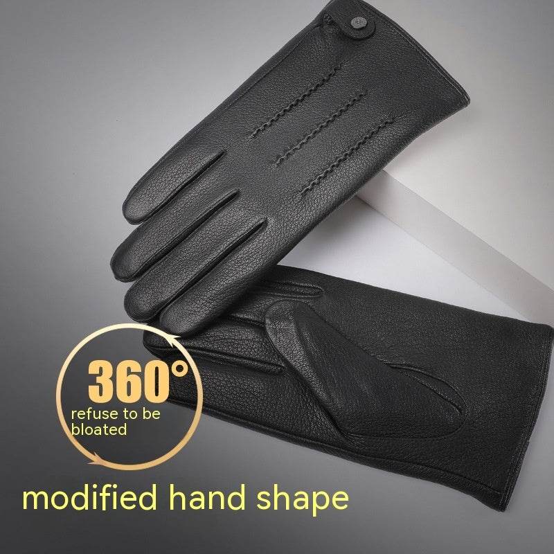 Fleece-lined Thickened Real Leather Gloves - Mubimart