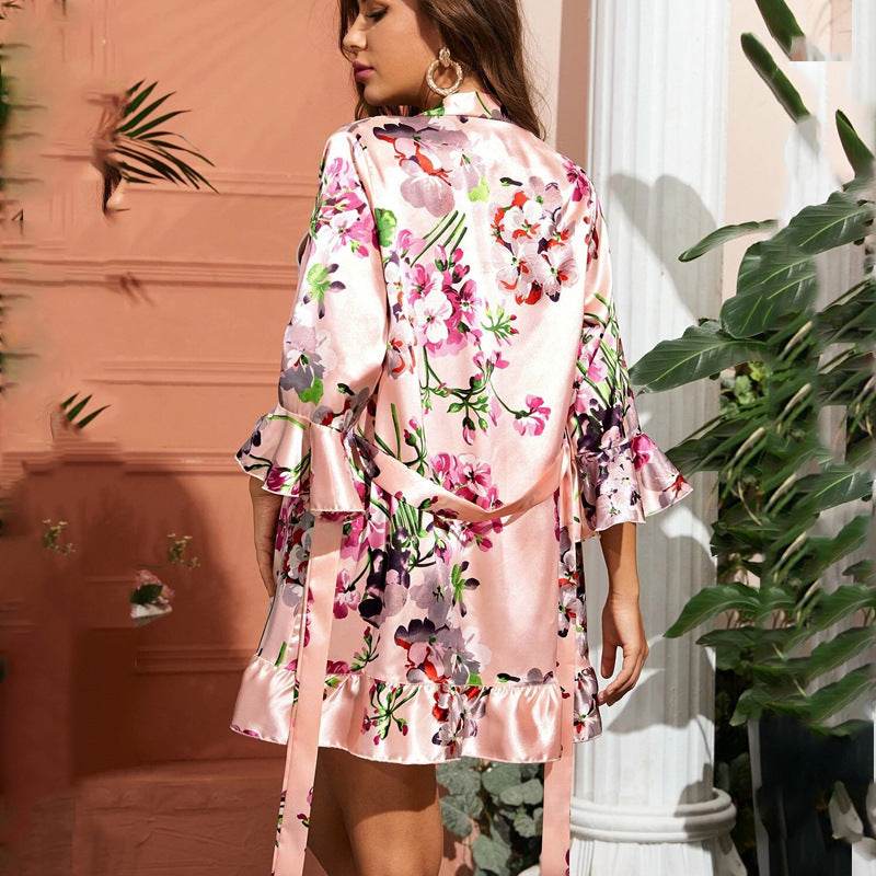 Noble Yukata Night Gown European And American Sexy Silk Home Wear - Mubimart