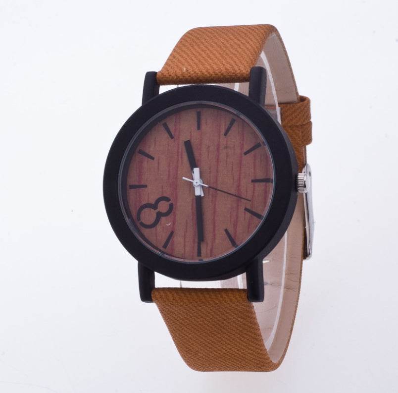 Wood grain PU leather neutral watch watch men and women retro watch - Mubimart