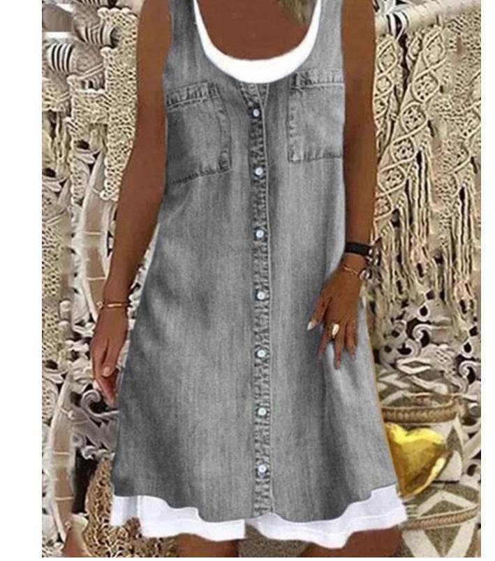Round Neck Halterneck Plus Size Casual Dress - Mubimart