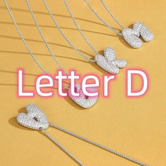 Brass Zircon Balloon English Letter Necklace - Mubimart