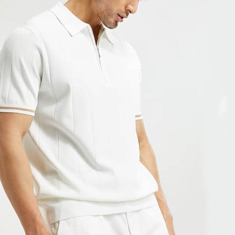 Fashion Short-sleeved Polo Shirt Summer Lapel Zipper T-shirt Tops Mens Clothing - Mubimart