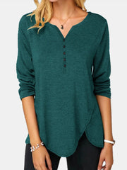 Long Sleeve V-neck Single-breasted Plus Size T-shirt - Mubimart -  