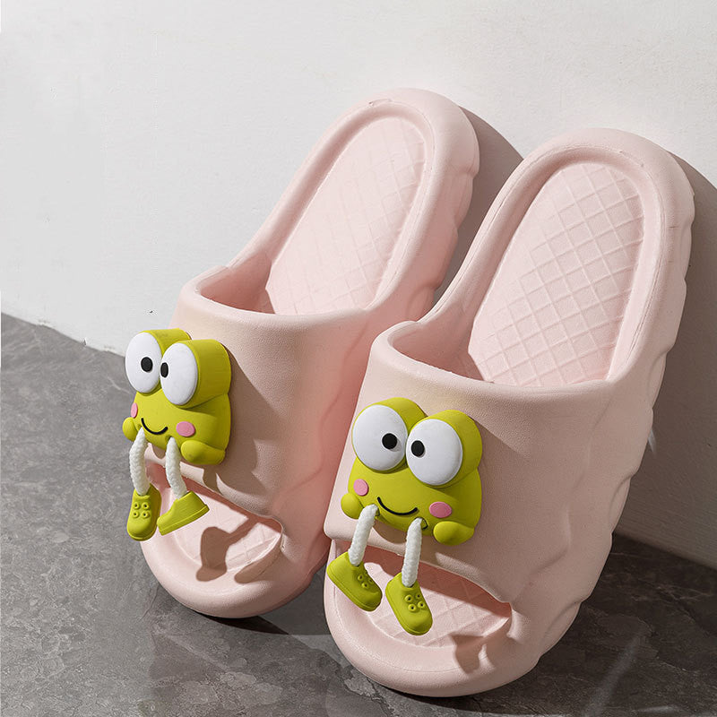 New Cartoon Frog Slippers Indoor Soft Soled Non-slip Floor Bathing Slipper For Women House Shoes Summer Couple Slippers - Mubimart -  