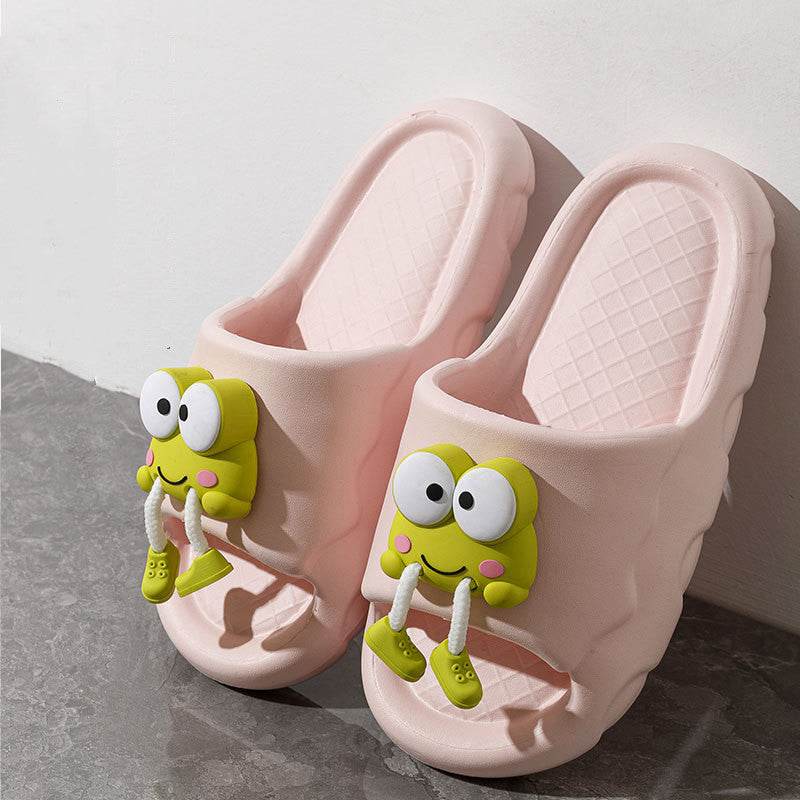 New Cartoon Frog Slippers Indoor Soft Soled Non-slip Floor Bathing Slipper For Women House Shoes Summer Couple Slippers - Mubimart