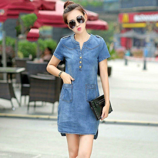 Loose denim dress - Mubimart