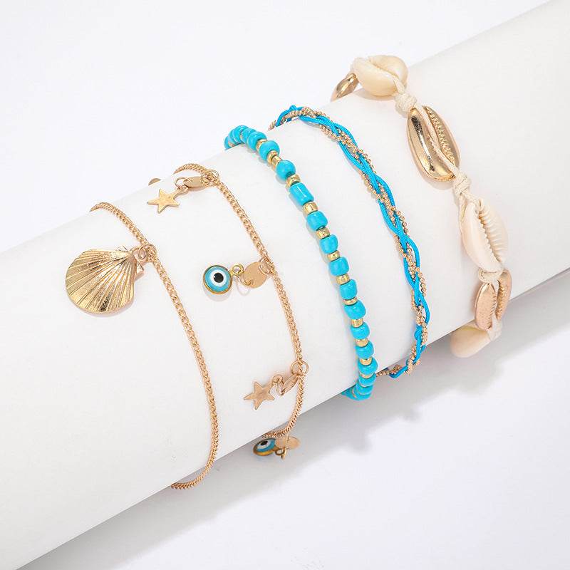Braided 5-piece ankle bracelet - Mubimart
