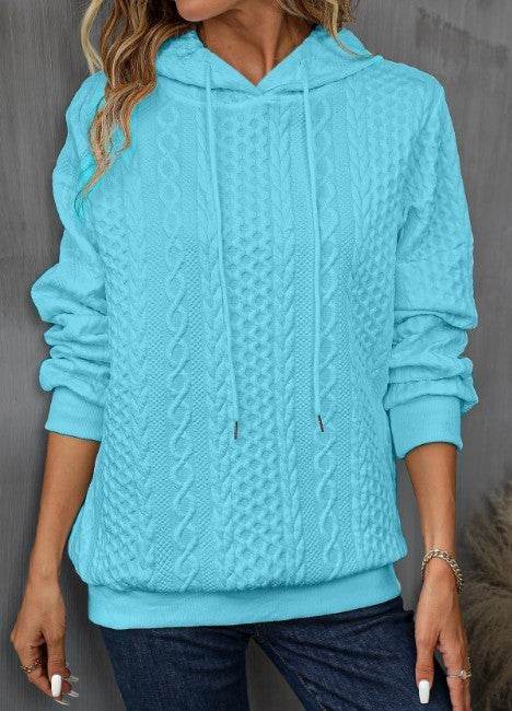 Plus Size Casual Jacquard Hooded Lace-up Long Sleeve Sweatshirt - Mubimart