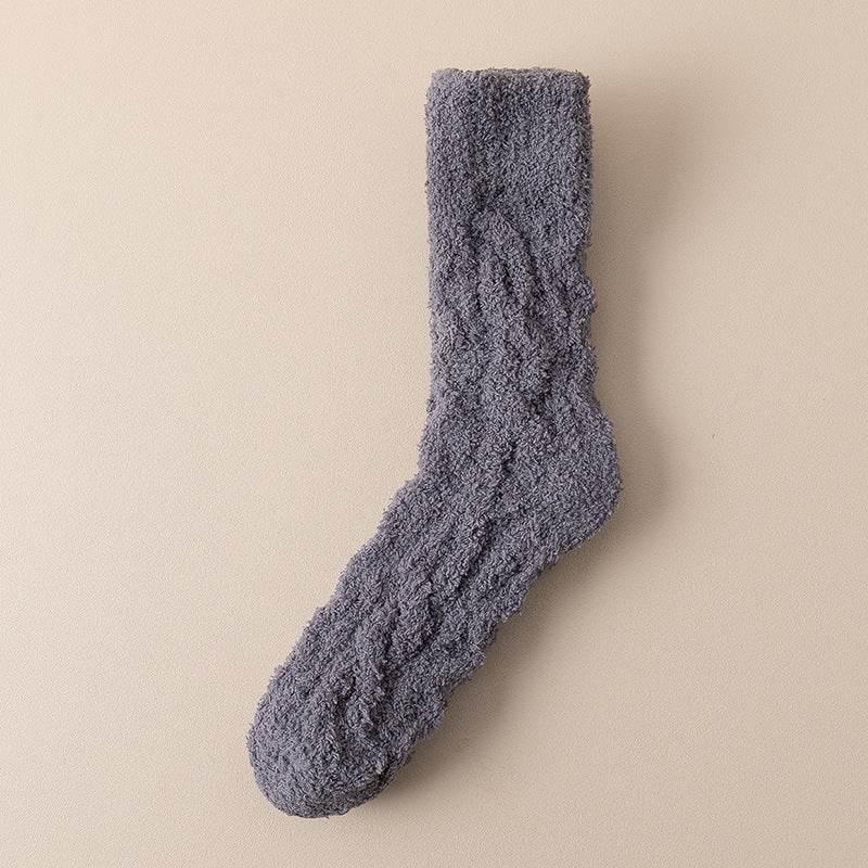 Winter Warm Fuzzy Coral Fleece Socks Women Men Velvet Thickened Home Sleepping Floor Socks - Mubimart