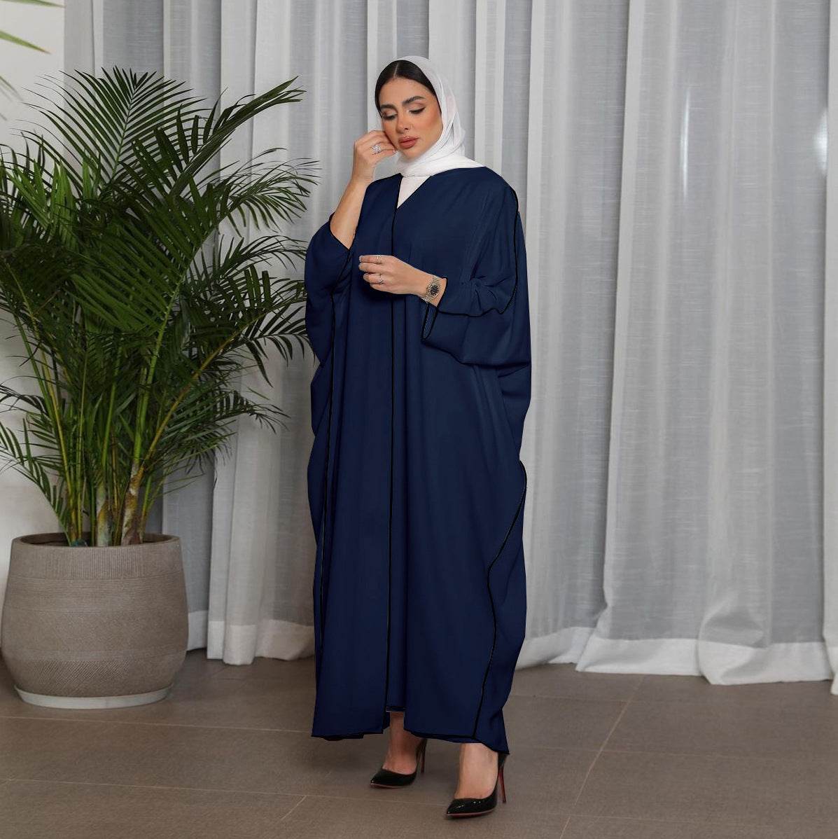 White Stitching Plus Size Women's Robe - Mubimart