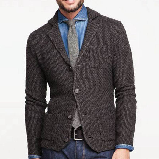 Long Sleeve Woolen Blazer Collar Coat - Mubimart