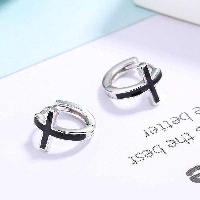 S925 Sterling Silver Cross Earrings female men Earrings - Mubimart