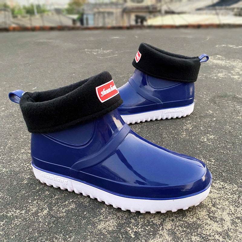 Four Seasons Rain Boots Women Short Tube Plus Velvet Rain Boots Fashion Waterproof Shoes - Mubimart